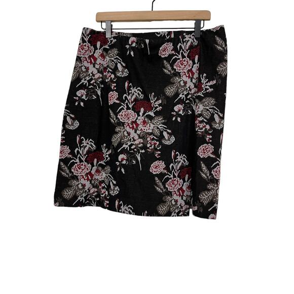 J JIll Womens Black Red Floral Faux Wrap Pull on Skirt Size Large - Picture 1 of 5